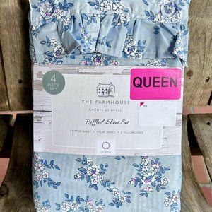 COPY - COPY - FARMHOUSE Shabby Chic RUFFLED BLUE FLORAL Sheet Set Queen